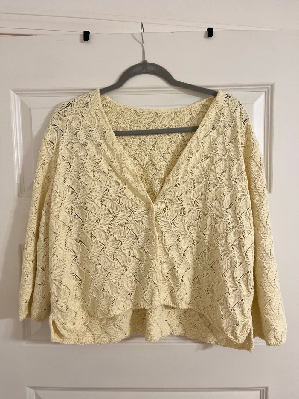 Light Yellow Knit V-Neck Women's Sweater Cardigan